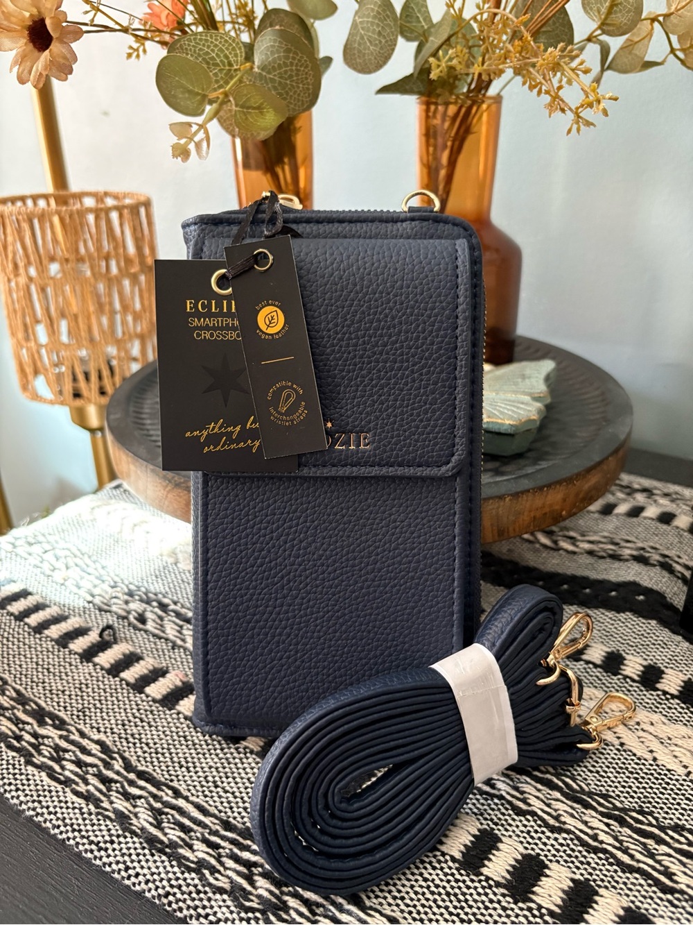 Kedzie Navy Pebbled Crossbody Phone Bag with Detachable